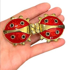 Vintage 1980s Chunky Large Enameled  Lady bug belt buckle gold finish